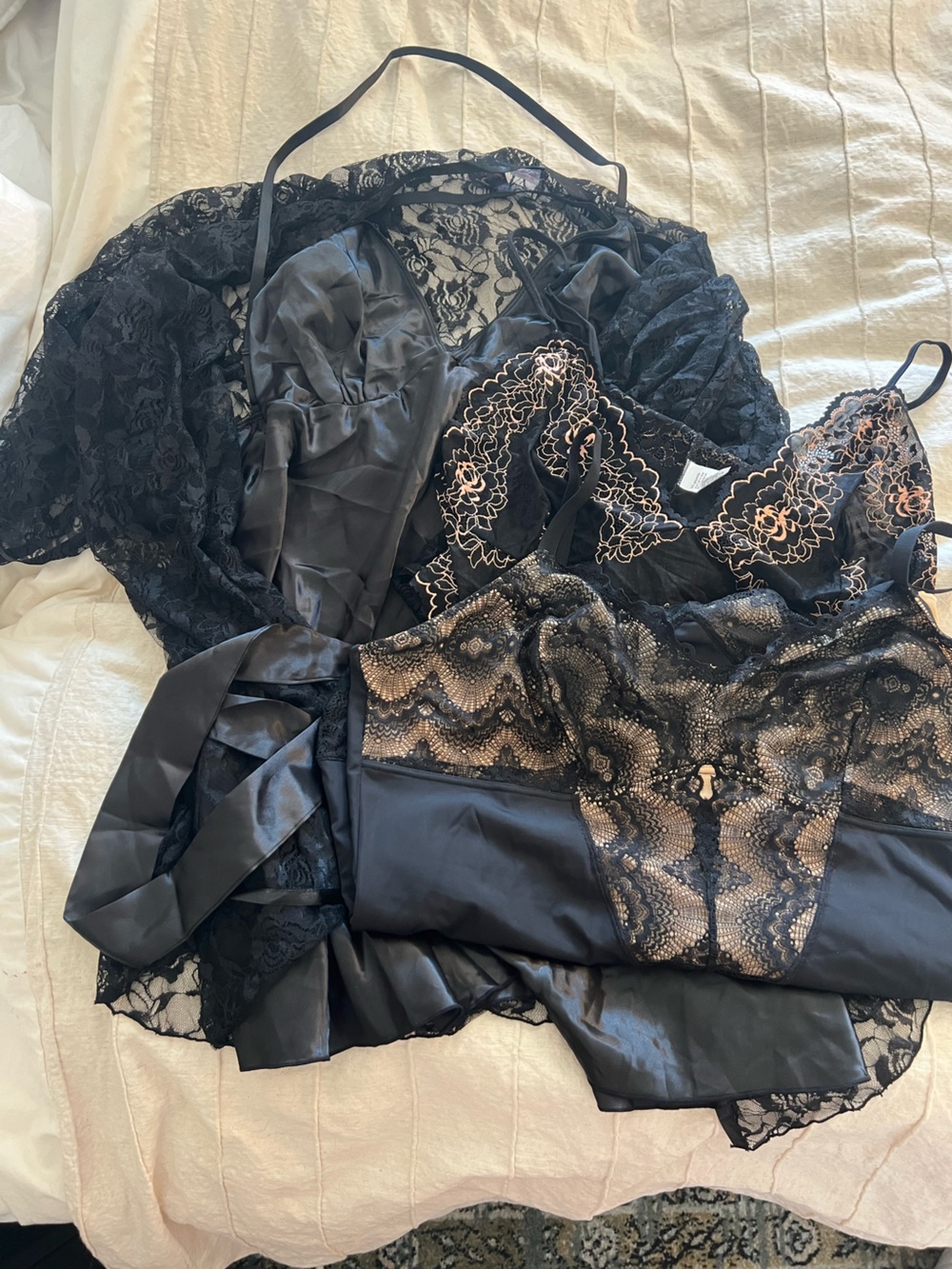Bundle of 3X/4X Black Lace and Satin PJ sets and Bodysuit